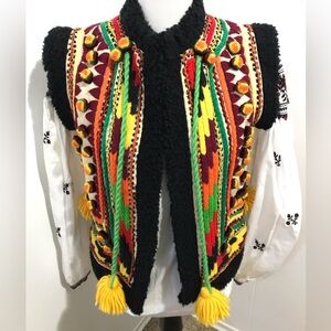 Colorful Embroidered Ukrainian Folk Vest with Tassels Size Medium